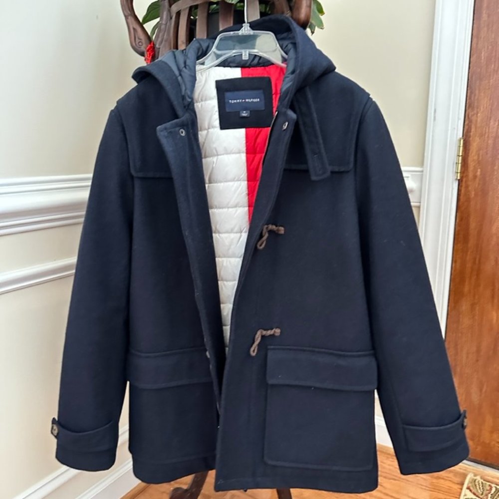 Tommy Hilfiger Men's Wool Blend Hooded Toggle Duffle Coat Jacket